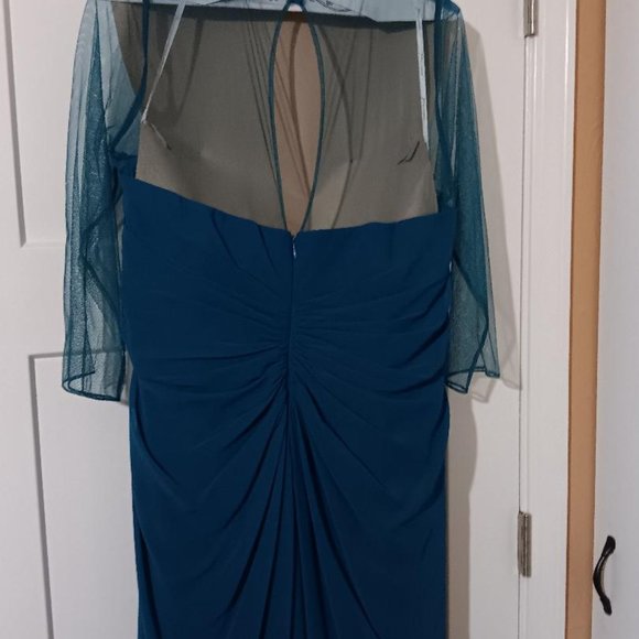 Teal Formal Dress with sheer sleeves and upper back.  Mother of the Bride - Picture 2 of 3